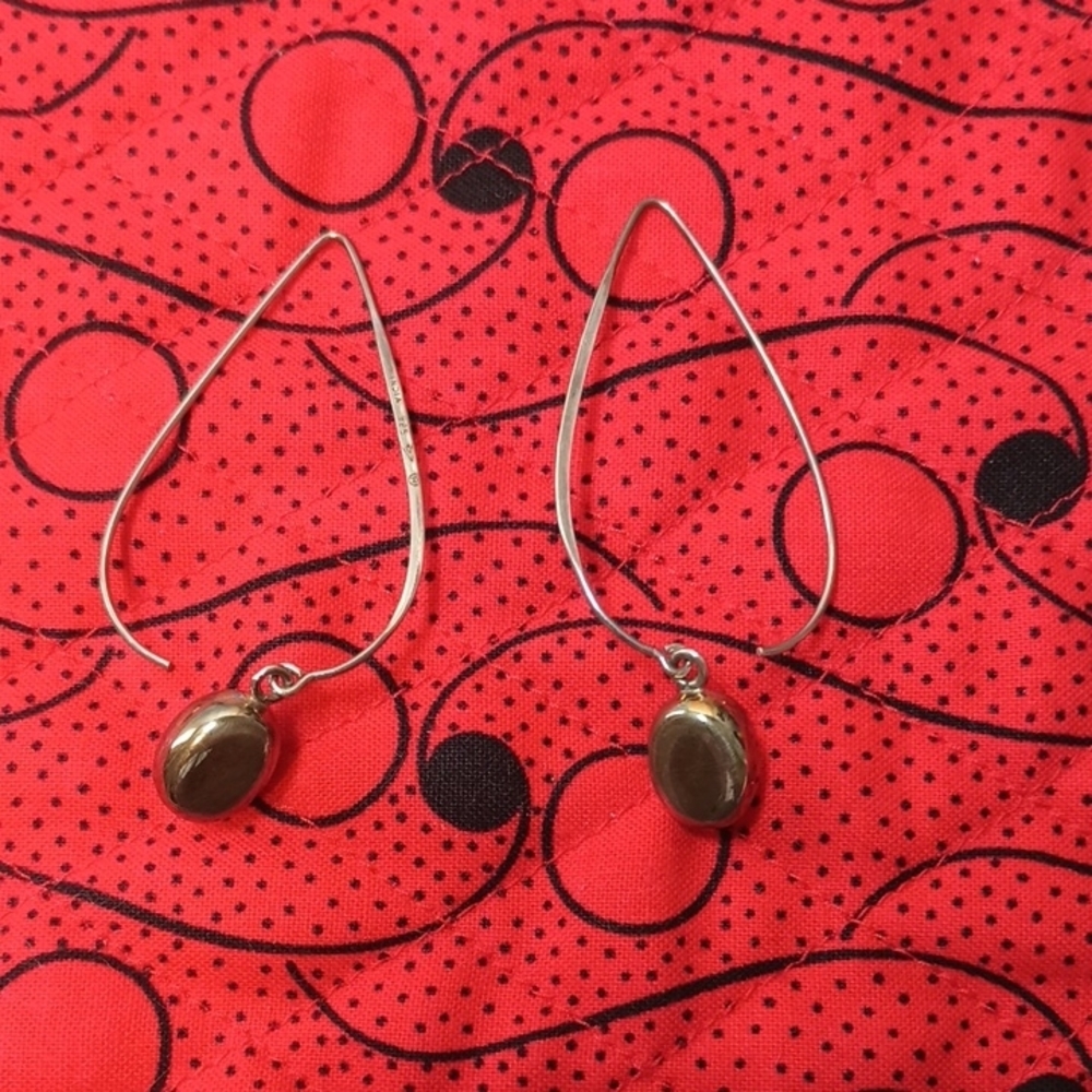 Sterling Silver Wire Drop Earrings With Silver Bead